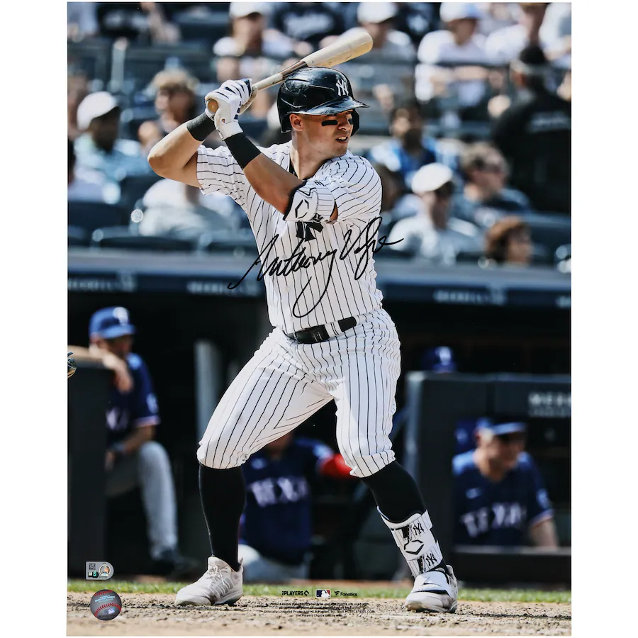 Anthony Volpe Signed New York Yankees  16" x 20" Pinstripe Jersey Batting Stance Photograph (Fanatics)