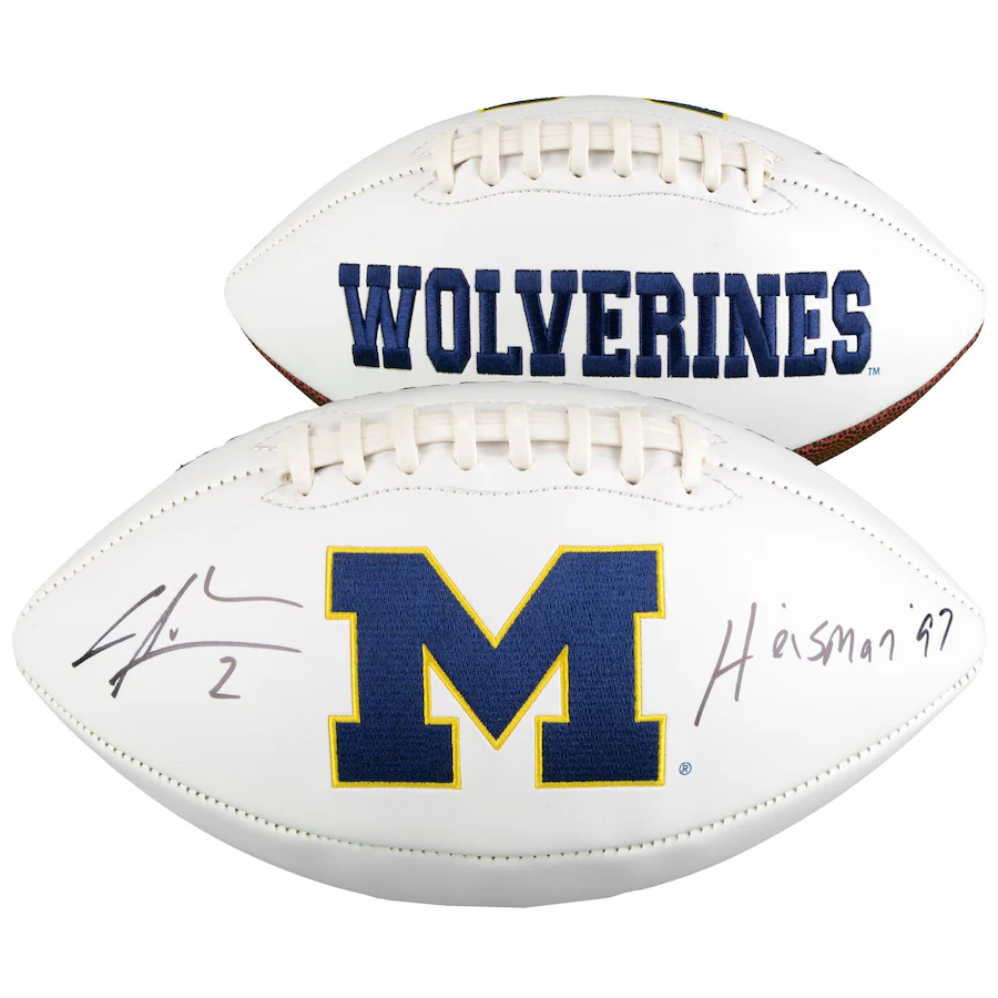 Charles Woodson Michigan Wolverines Signed White Panel Football with "Heisman 97" Inscription  (Fanatics)