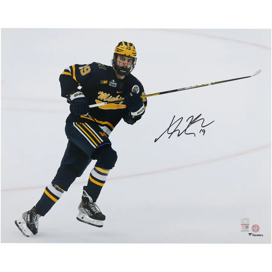Adam Fantilli Michigan Wolverines Signed 16" x 20" Navy Jersey Skating Photograph (Fanatics)