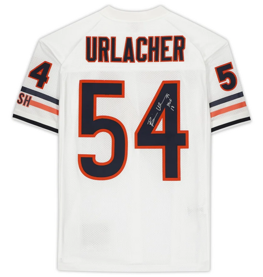 Brian Urlacher Signed Chicago Bears White Mitchell & Ness Authentic Jersey with ''HOF 18'' Inscription (Fanatics)