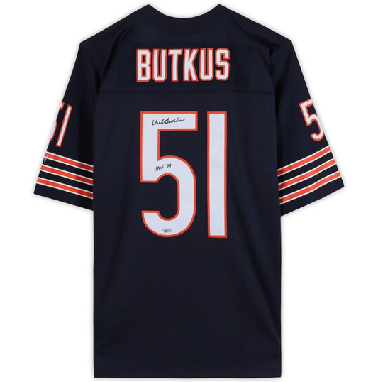 Dick Butkus Signed Chicago Bears Mitchell & Ness Navy Blue Replica Jersey with "HOF 79" Inscription (Fanatics)