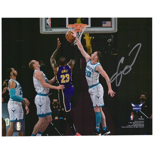 Gordon Hayward Charlotte Hornets  8'' x 10'' Block on LeBron James Photograph (Fanatics)