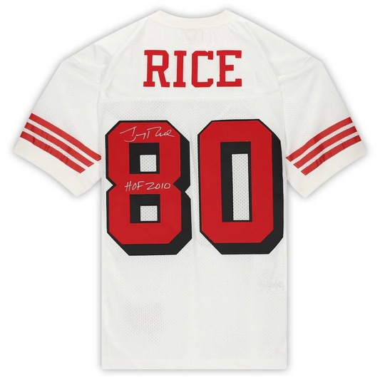 Jerry Rice Signed San Francisco 49ers Mitchell & Ness White Authentic Jersey with "HOF 2010" Inscription (Fanatics)