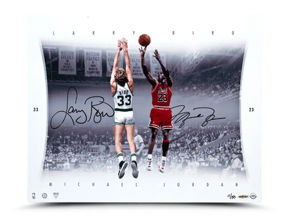 Michael Jordan & Larry Bird Signed "Match Up" Mounted Print LE/50 (Upper Deck)