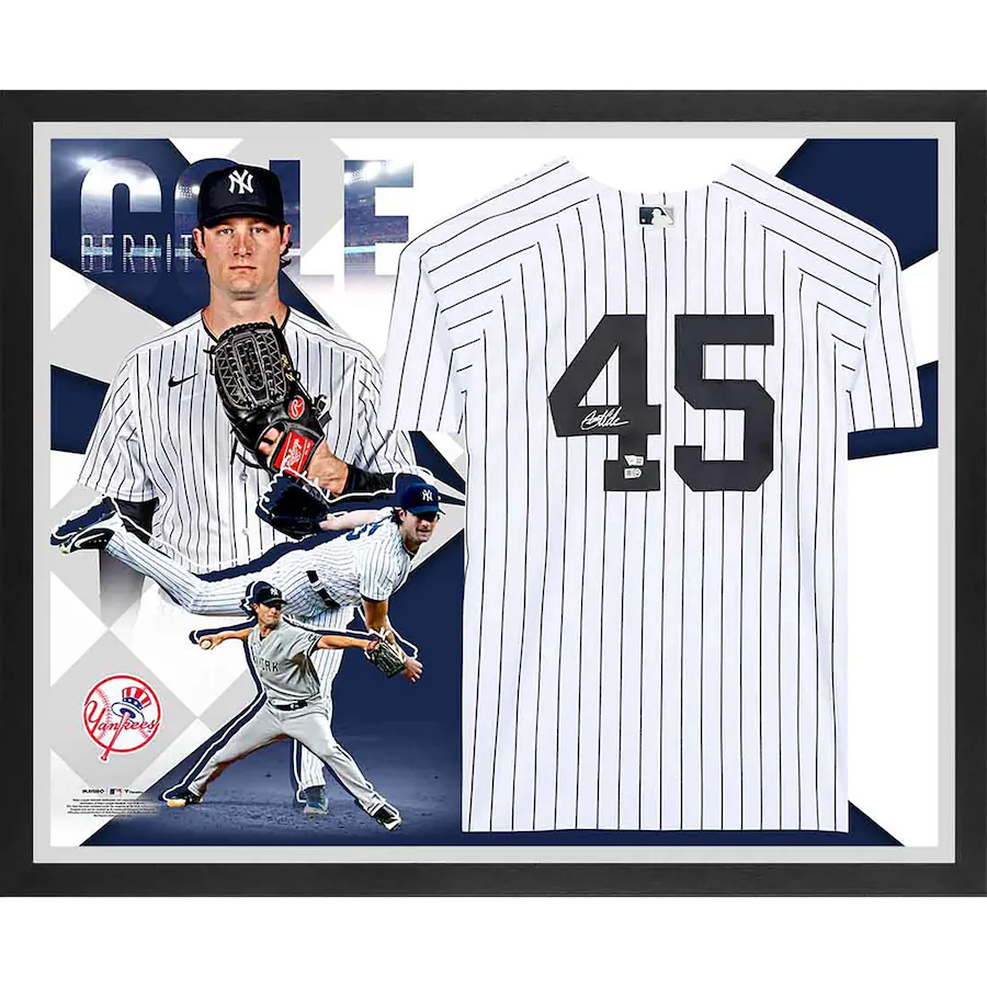 Gerrit Cole Signed New York Yankees Framed Nike White Authentic Jersey Collage (Fanatics)