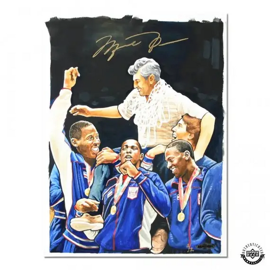 Michael Jordan Signed  1984 Olympic Gold Medal Celebration Original Card Art (Upper Deck)