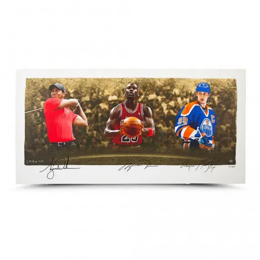 Wayne Gretzky, Michael Jordan & Tiger Woods  Signed Icons of Sport 48x24 (Upper Deck)