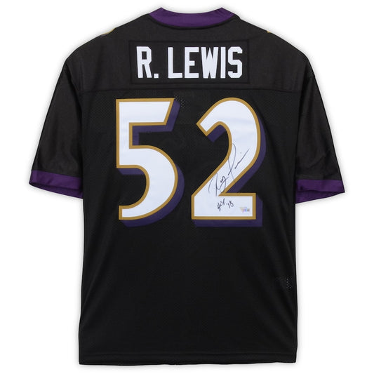 Ray Lewis Signed Baltimore Ravens Black Mitchell & Ness Authentic Jersey with "HOF 18" Inscription (Fanatics)