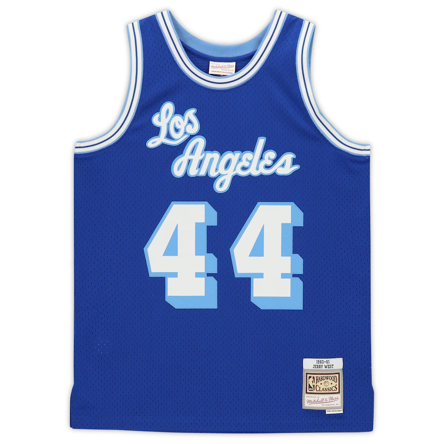 Jerry West  Signed Royal Los Angeles Lakers  1960-61 Mitchell & Ness Hardwood Classics Swingman Jersey with "HOF 1980+2010" Inscription (Fanatics)