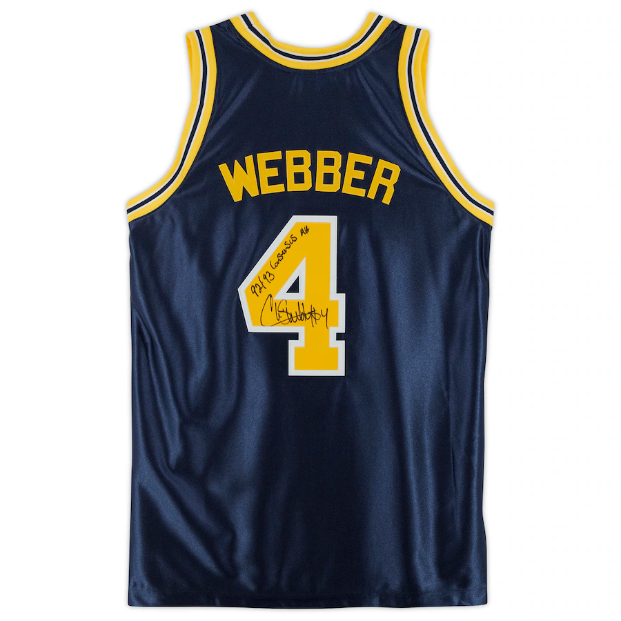 Chris Webber Navy Michigan Wolverines Signed Mitchell & Ness 1991-92 Authentic Jersey with "92-93 Consensus AA" Inscription (Fanatics)