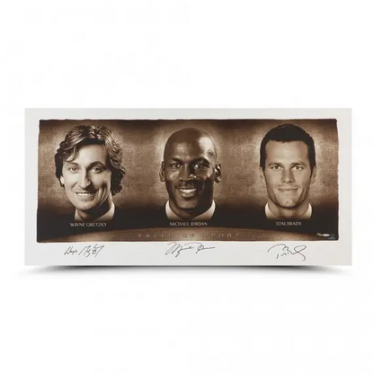 Wayne Gretzky, Michael Jordan and Tom Brady Signed “Faces of Sport” 48 x 24 (Upper Deck)