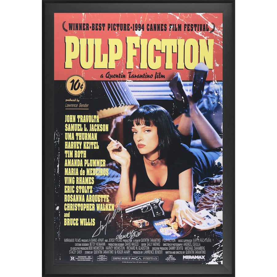 Samuel L. Jackson & John Travolta Autographed Pulp Fiction 27" x 40" Movie Poster - Framed (Fanatics)