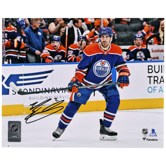 Evan Bouchard Signed Edmonton Oilers  8" x 10" Blue Jersey Skating Photograph (Fanatics)