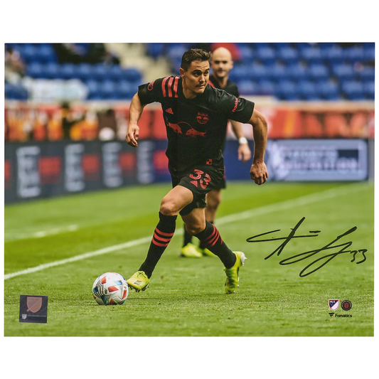 Aaron Long Signed New York Red Bulls 8" x 10" Black Jersey Dribbling Photograph (Fanatics)