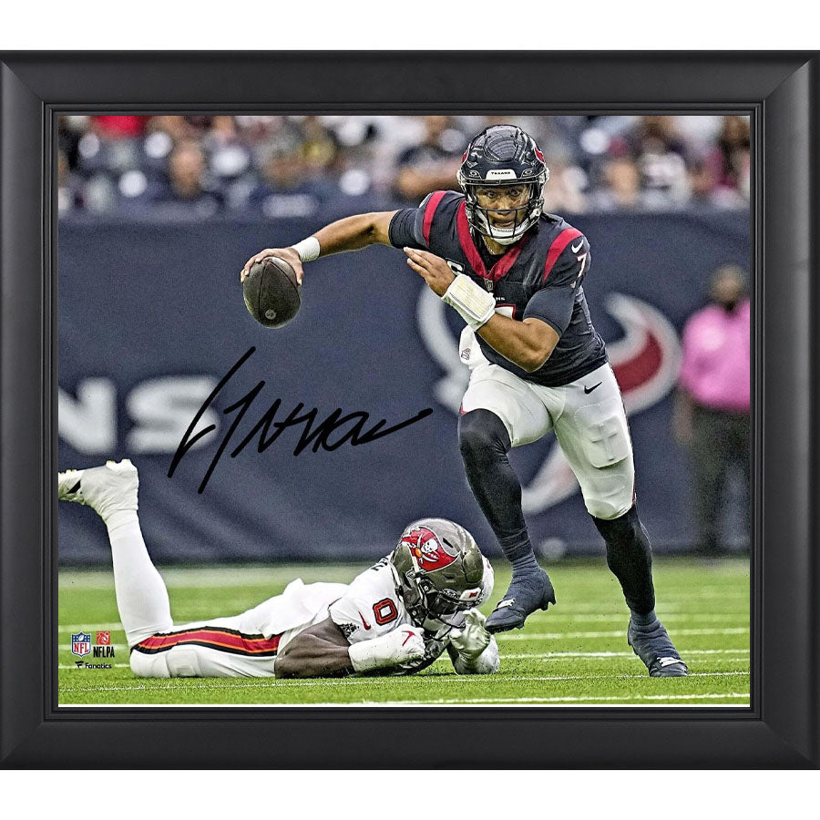 Pre-Order: C.J. Stroud Signed "Escape From Pocket" 8 x 10 Photograph - Houston Texans - Framed (Fanatics)