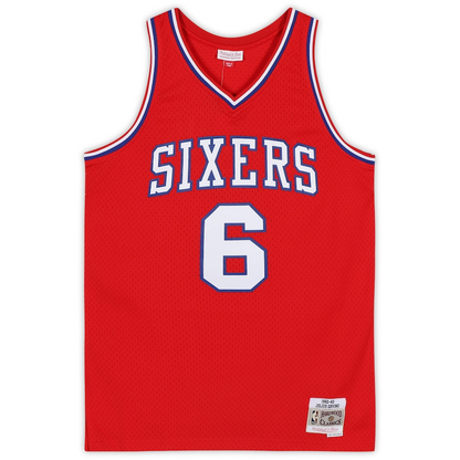 Julius Erving Signed Philadelphia 76ers Red Mitchell & Ness 1982-83 Hardwood Classics Swingman Jersey with "HOF 93" Inscription (Fanatics)