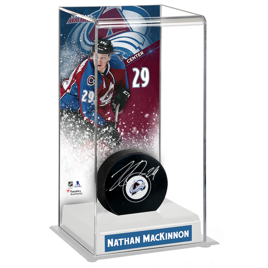 Nathan MacKinnon Signed Colorado Avalanche with Deluxe Tall Hockey Puck Case (Fanatics)