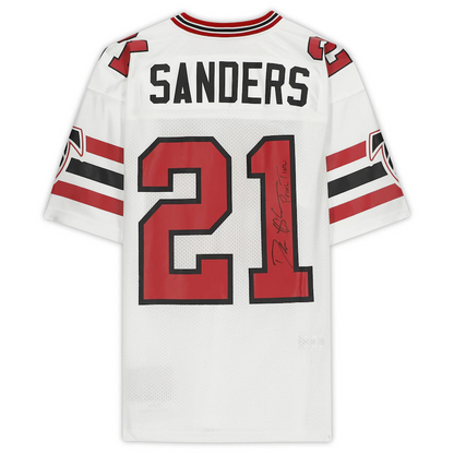 Deion Sanders Signed White Atlanta Falcons Mitchell & Ness Authentic Jersey with "Prime Time" Inscription (Fanatics)