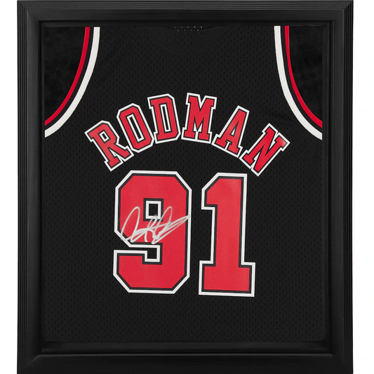 Dennis Rodman Signed Chicago Bulls  Framed Black 1997-98 Mitchell & Ness Hardwood Classics Replica Jersey Shadowbox (Fanatics)