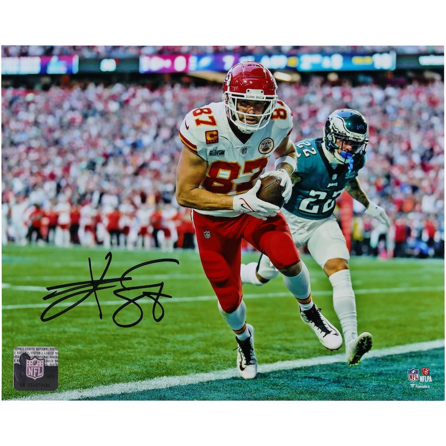 Travis Kelce Kansas City Chiefs Autographed 8" x 10" Super Bowl LVII Champions Action Photograph (Fanatics)