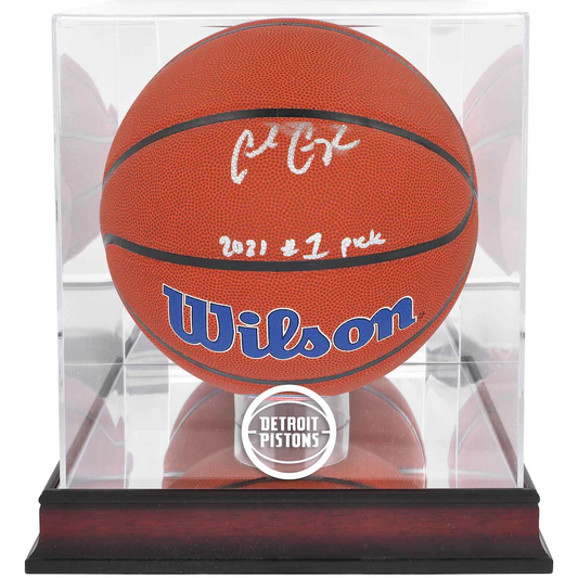 Cade Cunningham  Signed Detroit Pistons Wilson Team Logo Basketball with "2021 #1 Pick" Inscription & Mahogany Team Logo Display Case (Fanatics)