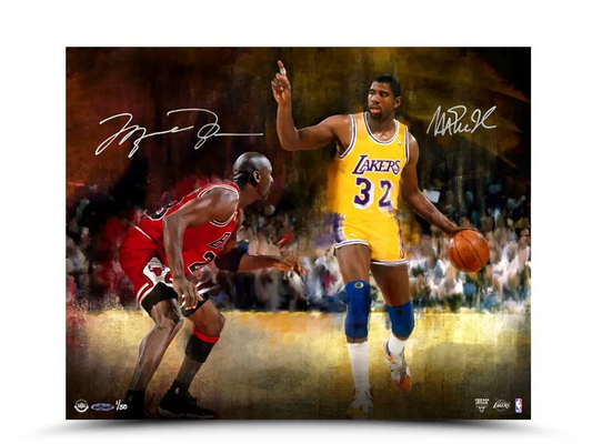 Michael Jordan & Magic Johnson Signed "Match Up" Mounted Print LE/50 (Upper Deck)