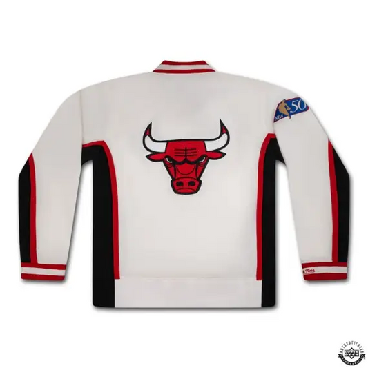 Michael Jordan Signed  1996-97 Chicago Bulls White Authentic Mitchell & Ness Warm Up Jacket (Upper Deck)