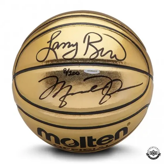 Michael Jordan & Larry Bird Signed Molten Gold Trophy Basketball (Upper Deck)