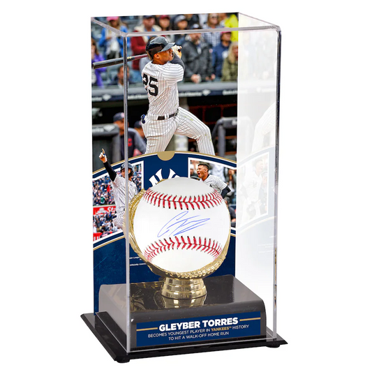 Gleyber Torres Signed New York Yankees  Baseball and Youngest Player to Hit a Walk-Off Home Run in Yankees History Sublimated Display Case with Image (Fanatics)