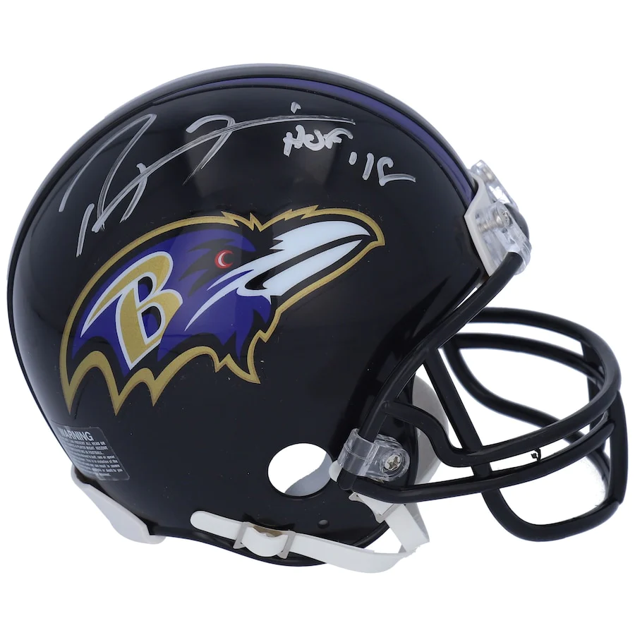 Ray Lewis Signed Baltimore Ravens Riddell VSR4 Mini Helmet with "HOF 18" Inscription (Fanatics)