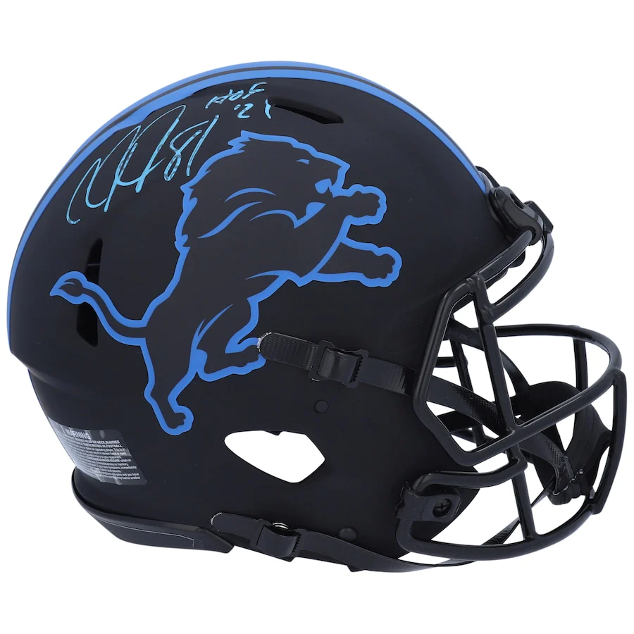 Calvin Johnson Signed Detroit Lions Riddell Eclipse Alternate Speed Authentic Helmet with "HOF 21" Inscription (Fanatics)
