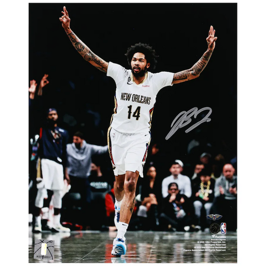 Brandon Ingram  Signed New Orleans Pelicans  8" x 10" Celebrating Three Versus Brooklyn Photograph (Fanatics)