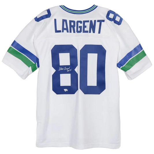 Steve Largent Signed Seattle Seahawks White Replica Mitchell & Ness Jersey with "HOF 95" Inscription (Fanatics)