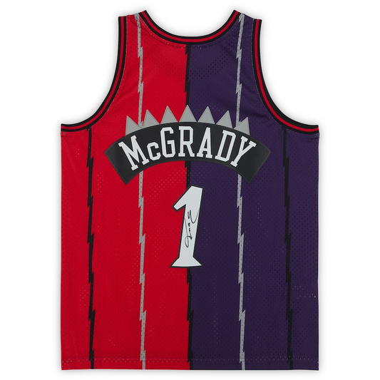 Tracy McGrady Signed Toronto Raptors Purple and Red Split Mitchell & Ness 1998-1999 Swingman Jersey (Fanatics)