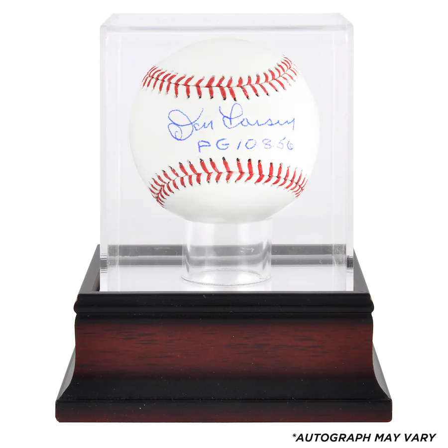 Don Larsen Signed New York Yankees Baseball with "WS PG 10/8/56" Inscription and Mahogany Baseball Display Case (Fanatics)