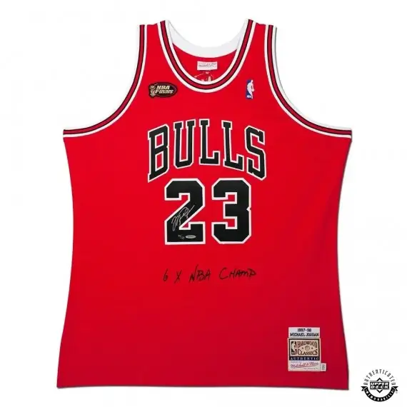 Michael Jordan Signed & Embroidered Chicago Bulls 1997-98 Red With NBA Finals Patch Authentic Mitchell & Ness Jersey (Upper Deck)