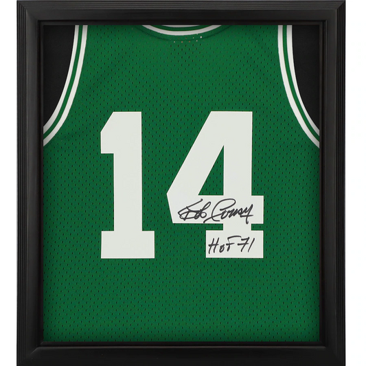 Bob Cousy Signed Boston Celtics  Mitchell & Ness Kelly Green Swingman Jersey Shadowbox with ''HOF 71'' Inscription (Fanatics)