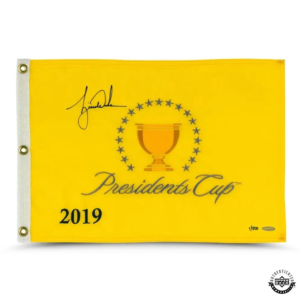 Tiger Woods Signed 2019 Presidents Cup Pin Flag LE/500 (Upper Deck)