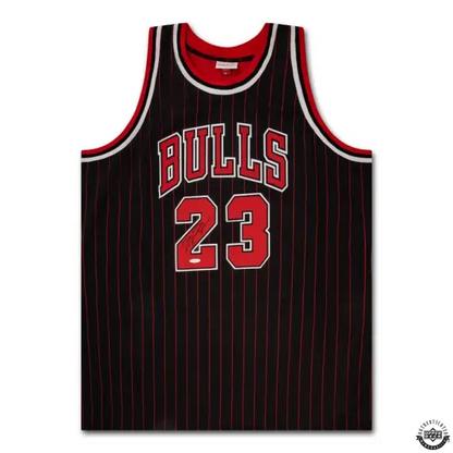 Michael Jordan Signed  1996-97 Chicago Bulls Black With Red Pinstripes Authentic Mitchell & Ness Jersey (Upper Deck)