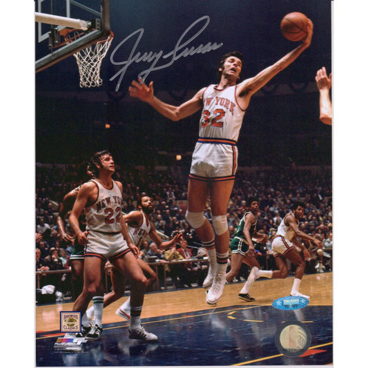 Jerry Lucas Signed New York Knicks  8" x 10" Rebounding in White Jersey Photograph (Fanatics)