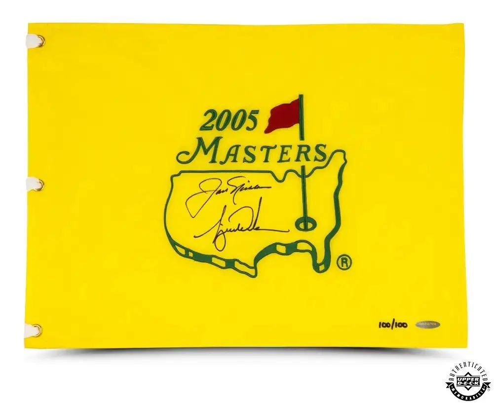 Tiger Woods & Jack Nicklaus Signed 2005 Masters Pin Flag LE/100 (Upper Deck