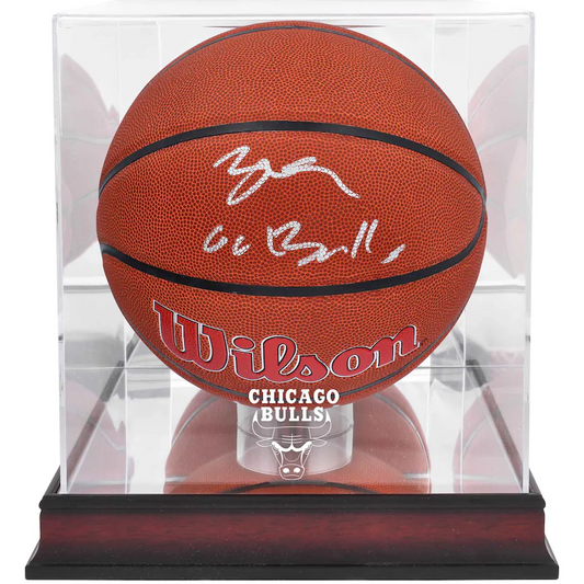 Lonzo Ball Signed Chicago Bulls  Wilson Team Logo Basketball with "Go Bulls" Inscription & Mahogany Team Logo Display Case (Fanatics)