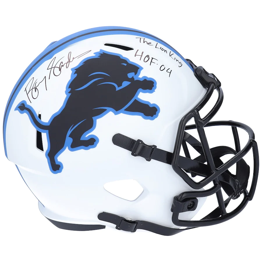 Barry Sanders Signed Detroit Lions Riddell Lunar Eclipse Alternate Speed Replica Helmet with Multiple Inscriptions (Fanatics)