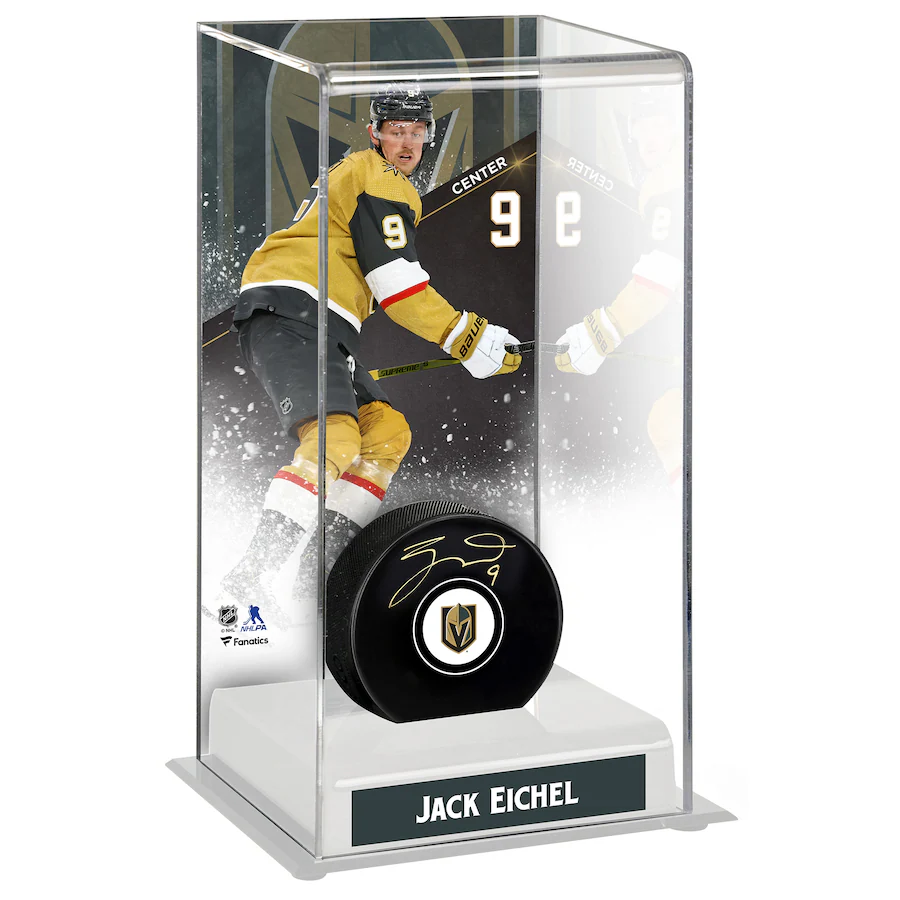 Jack Eichel Signed Vegas Golden Knights with Deluxe Tall Hockey Puck Case (Fanatics)