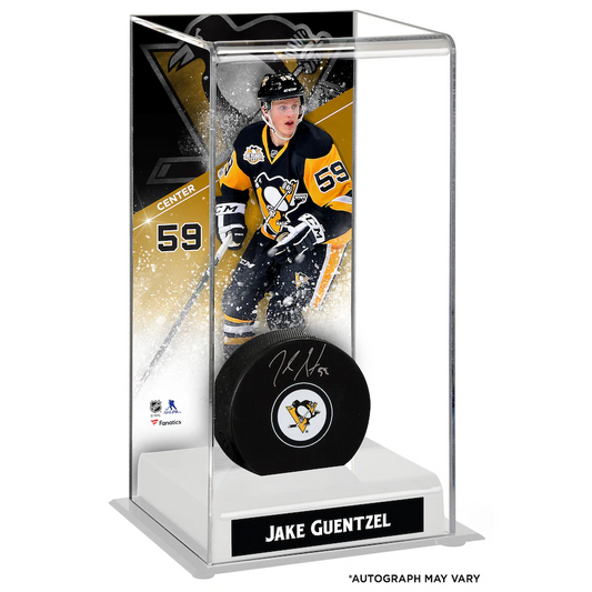 Jake Guentzel Signed Pittsburgh Penguins with Deluxe Tall Hockey Puck Case (Fanatics)