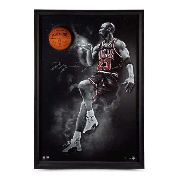 Michael Jordan Signed No Look Breaking Through Print with NBA Basketball - Framed LE/123 (Upper Deck)