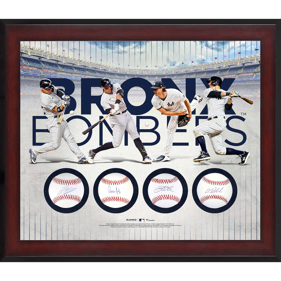 Aaron Judge & Gerrit Cole & Gleyber Torres & DJ LeMahieu Signed New York Yankees Multi-Signed Framed Bronx Bombers Four Baseball Shadowbox Collage (Fanatics)