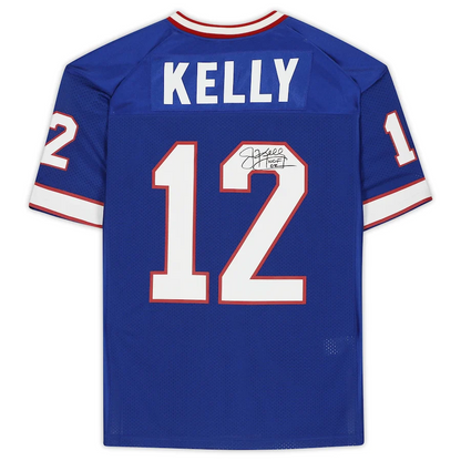 Jim Kelly Signed Buffalo Bills Mitchell & Ness Blue Authentic Throwback Jersey with "HOF 02" Inscription (Fanatics)