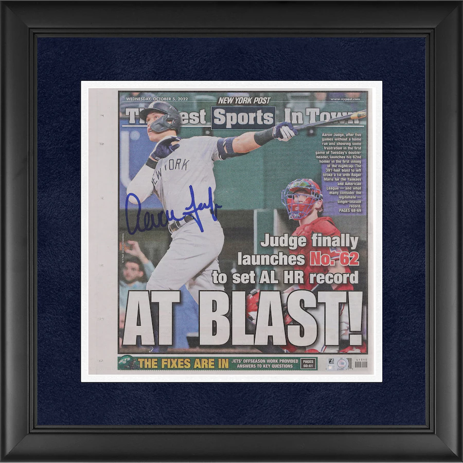 Aaron Judge Signed New York Yankees Framed 12" x 12" At Blast Newspaper (Fanatics)