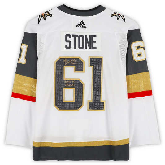 Mark Stone Signed Vegas Golden Knights  White Adidas Authentic Jersey Stanley Cup Final Patch with "2023 SC Champs" Inscription (Fanatics)